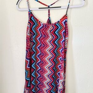 Sleeveless Zigzag Print Sundress in Red & Blue
